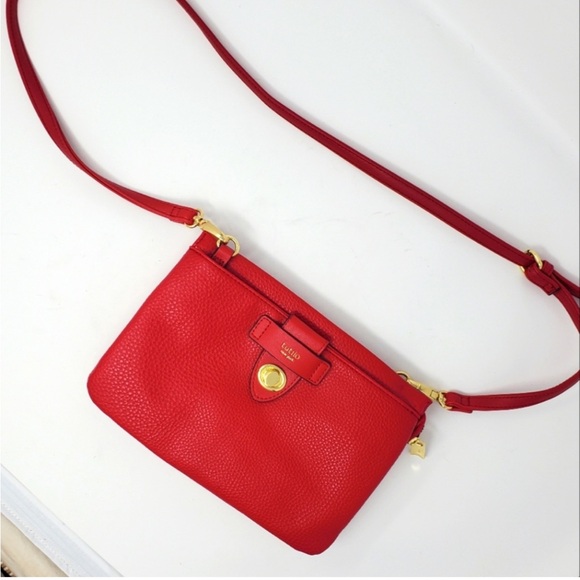 TUTILO Handbags - TUTILO New York Red Faux Leather Crossbody Bag With Gold Accents Like New!